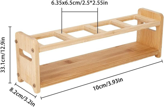 SUPERFINDINGS 4 Holes Wooden Kitchen Spice Bottle Organizer Rack 35.2x8x11cm Rectangle Slot Oil Vinegar Bottle Storage Display Rack Minimalism Kitchen Dispenser Olive Jar Standing Shelf Rack