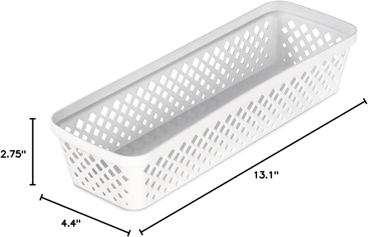 Glad Plastic Storage Basket Set - Multipurpose Drawer Trays, Kitchen Pantry Containers, and Bathroom Bins - 6 Pack Narrow Organizers, Grey