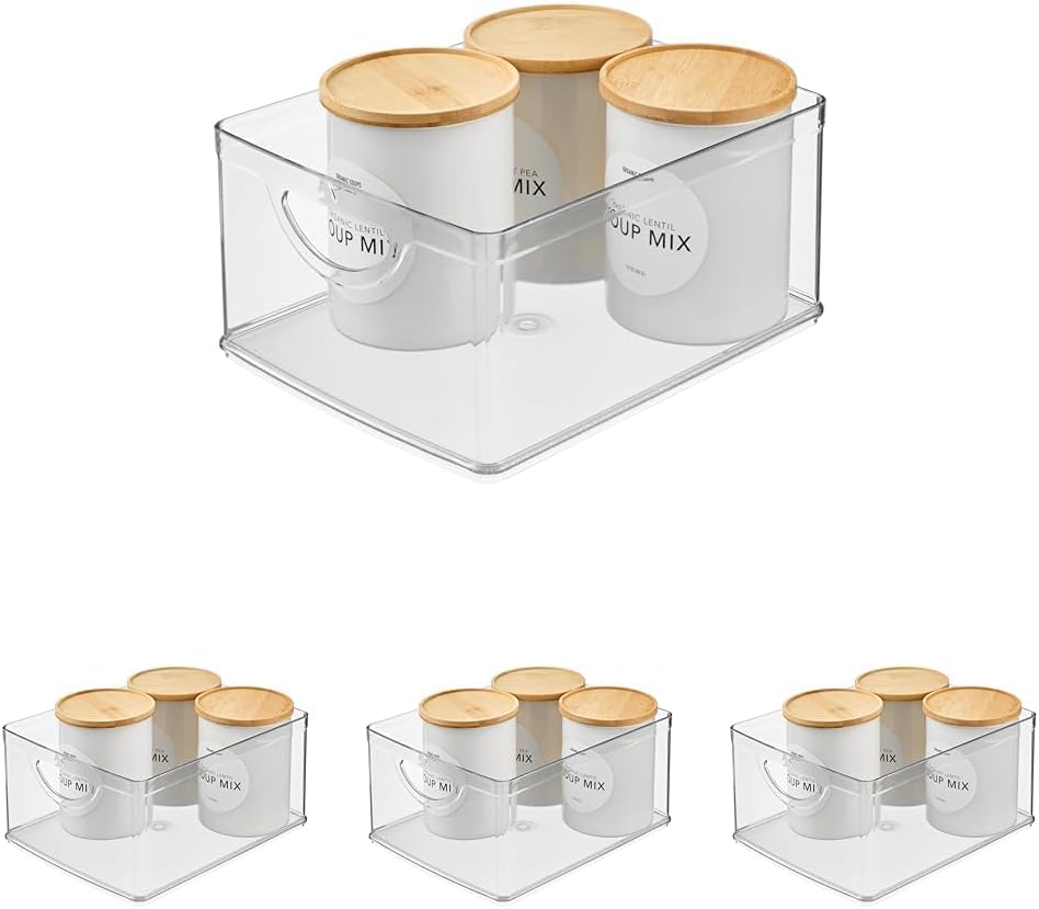 iDesign Plastic Stackable Kitchen Cabinet Storage Bin with Handles - Clear Pantry Organizer