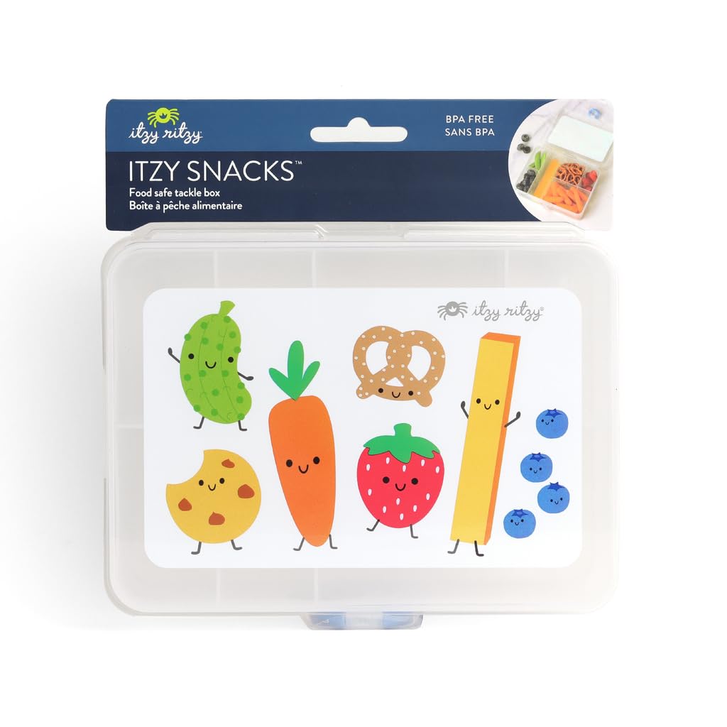 Itzy Ritzy Divided Snack Box – BPA-Free Travel Snack Container with 6 Compartments and Snap-Tight Lid – Convenient Food Storage for Car Rides, Daycare, and On-the-Go