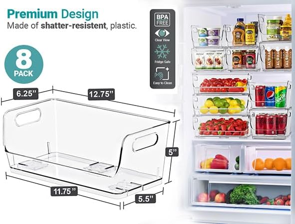 Sorbus Stackable Storage Bins Open Front - Clear Stackable Storage Bins - Pantry Bins for Storage and Organization - Acrylic Stackable Bins for Kitchen - Clear Pantry Organizer Bins (Medium)