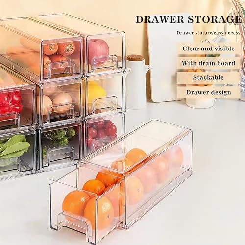MANO 2Pack Clear Fridge Drawers Pull Out Stackable Refrigerator Drawer Organizer Bins Pantry Storage Box Plastic Food Containers for Kitchen Bathroom Office Closet (Large)