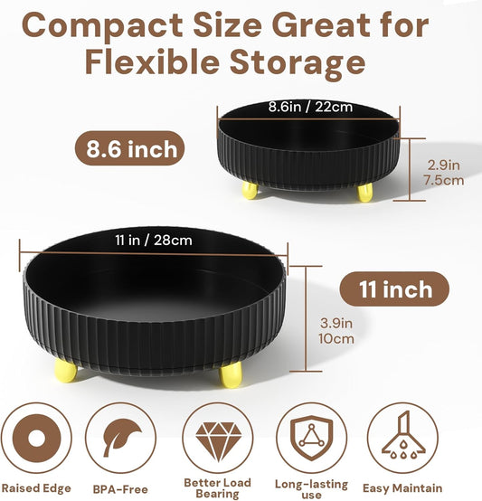 2-Pack Black Turntable Organizer Set – 11" & 8.6" Lazy Susan for Cabinets, Kitchen Pantry, Refrigerator, Bathroom & Medicine Cabinet Storage, 360° Rotating Spice Rack Organizer