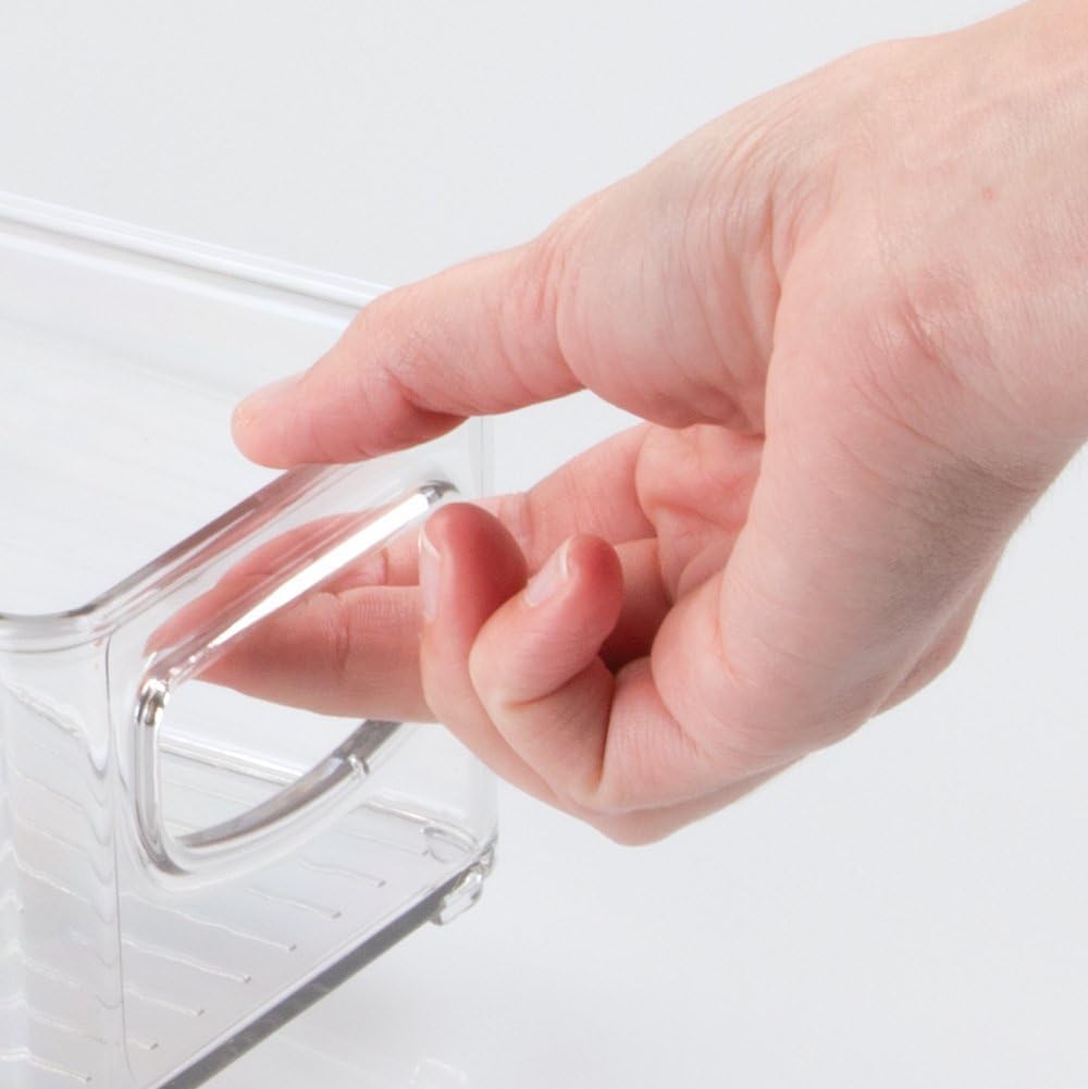 Stackable Plastic Food Storage Bin with Handles for Kitchen Pantry, Cabinet, Refrigerator, Freezer - Organizer for Fruit, Yogurt, Squeeze Pouches - BPA Free, 10" Long - Clear