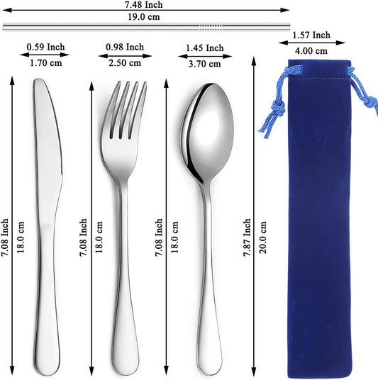 Portable Flatware, Reusable Camping Flatware, Bento Box Flatware, Silverware For School/Work/Office/Outdoor, Dishwasher Safe, Set of 4 Pieces