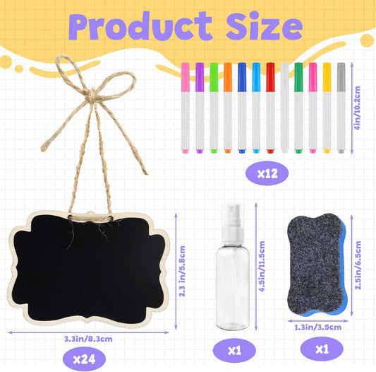 24 Pcs Mini Erasable Wood Chalkboard Signs with Hanging String Reusable Double-Sided Blackboards for Message Boards Hanging Signs Price Labels Table Numbers Plant Name Tags