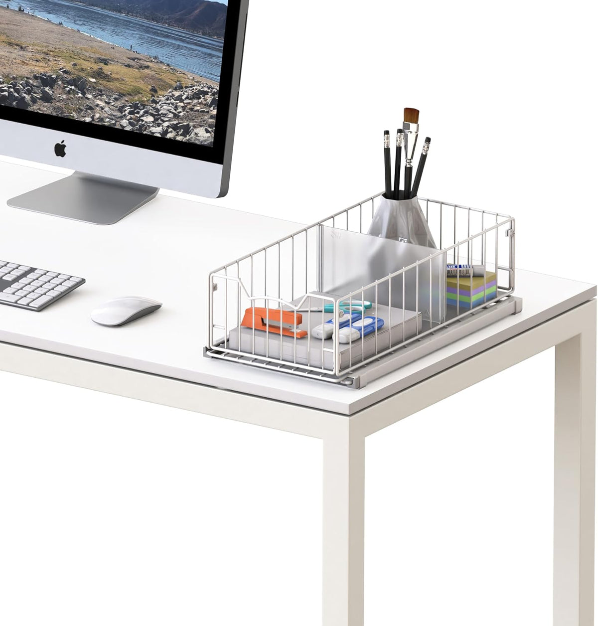 Pull-Out Cabinet Sliding Basket, 17.2Dx9.7Wx5H, Chrome | Ideal for Kitchen and Bathroom Cabinet Storage Organizer, Under Sink or Pantry Organization