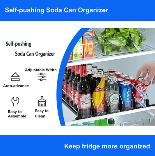 Upgraded Drink Organizer for Fridge, Space-Saving Fridge Drink Organizer, Automatic Pusher Glide and Adjustable Width Drink Dispenser for Fridge - Holds Up to 20 Cans (5 Rows White)