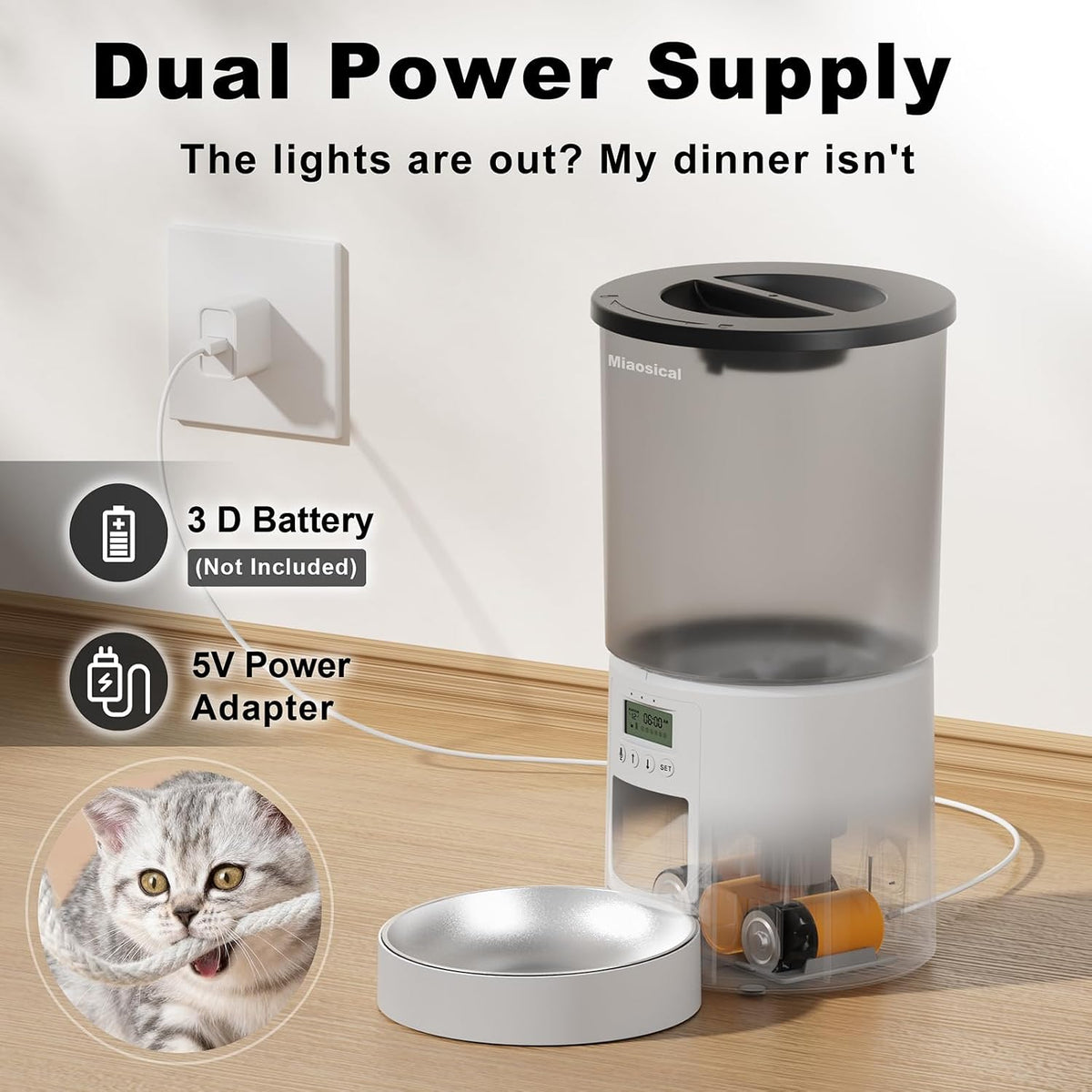 Automated Cat Feeder,Clear 4.2L Dry Food Dispenser with Single Bowl,Programmable Timed Pet Feeder for Up to 6 Daily Meals,10-Second Voice Message & Dual Power Backup (Black, 4.2L Press Version)