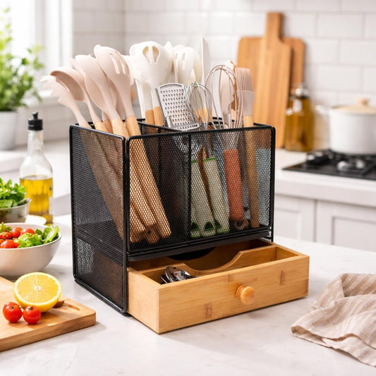 Kitchen Utensil Holder Countertop,Extra Large Utensil Organizer with Drawer