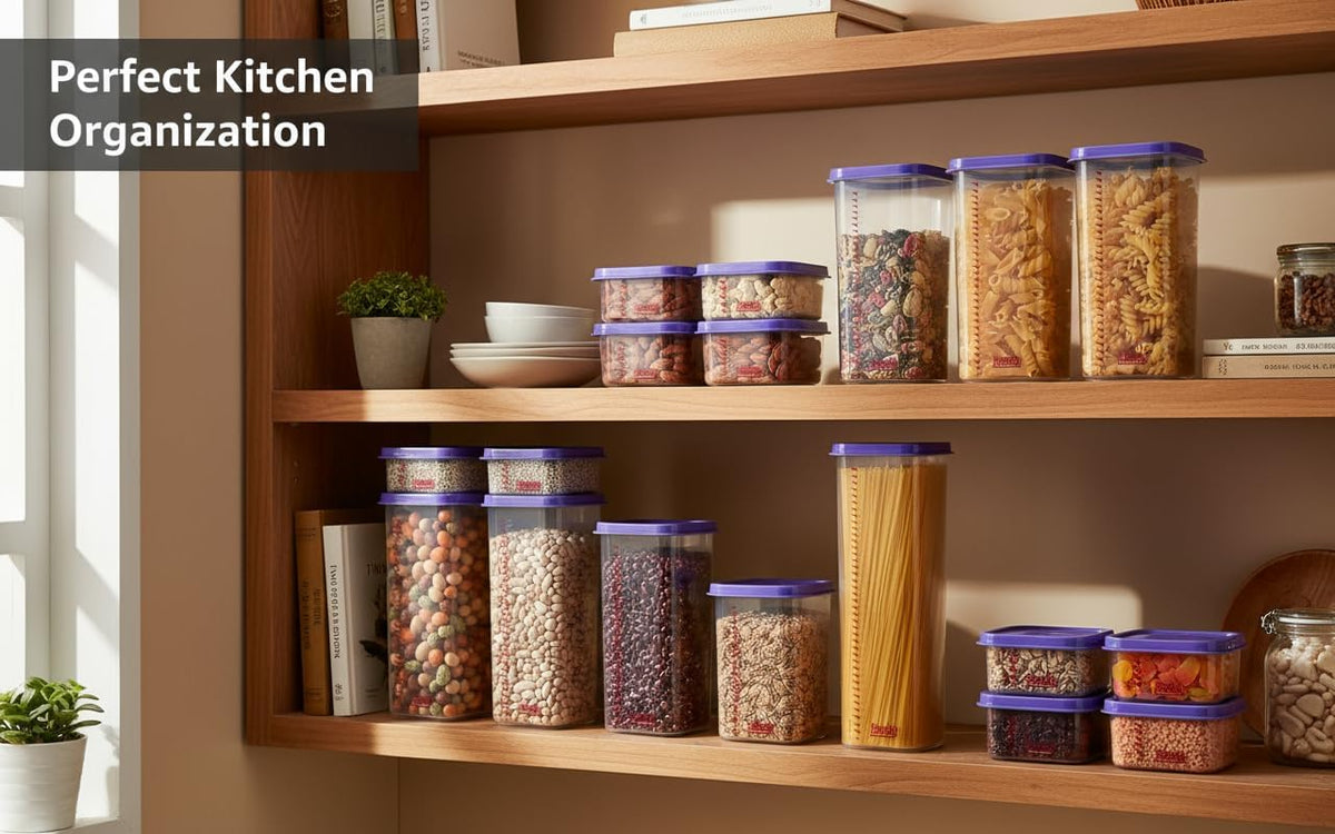 8300ml Airtight Food Storage Container With Lids 9PCS Family Set, BPA-Free Food-grade Plastic Stackable Leak-proof Kitchen Pantry Organizers for Pasta, Nuts, Dry Goods, Snack,Modular Design (Red)