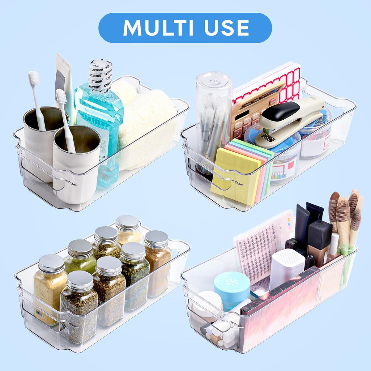 Clear Plastic Storage Bins | Pantry Organizers, Storage with Handles, Clear Storage Containers,Great for Fridge, Kitchen, Cabinet, Bathroom and Office