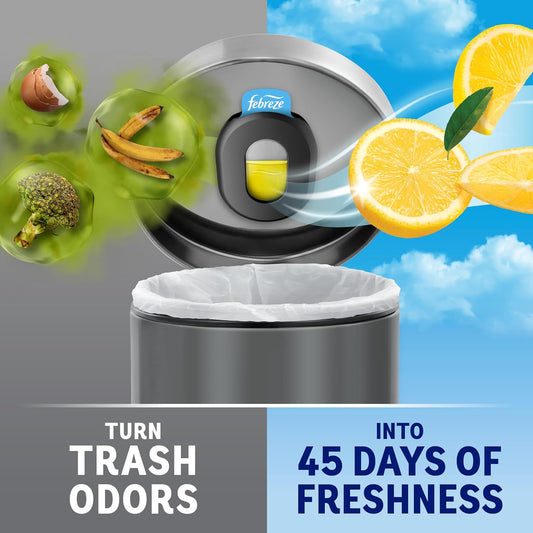 Odor Fighter, Can Air Freshener, Stick-On Deodorizer for Garbage Cans, Diaper Pails, Works with Scented Bags, Fresh Lemon and Linen & Sky Scents, 2 Holders + 2 Refills