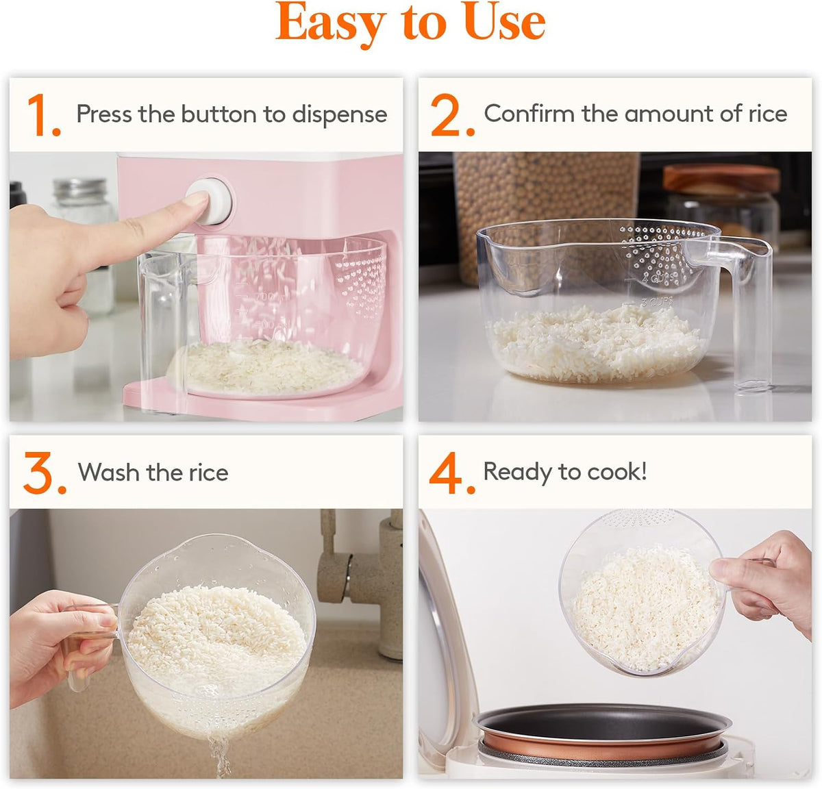 Rice Container 26 Lbs, One-Press Dispenser with Measuring Cup