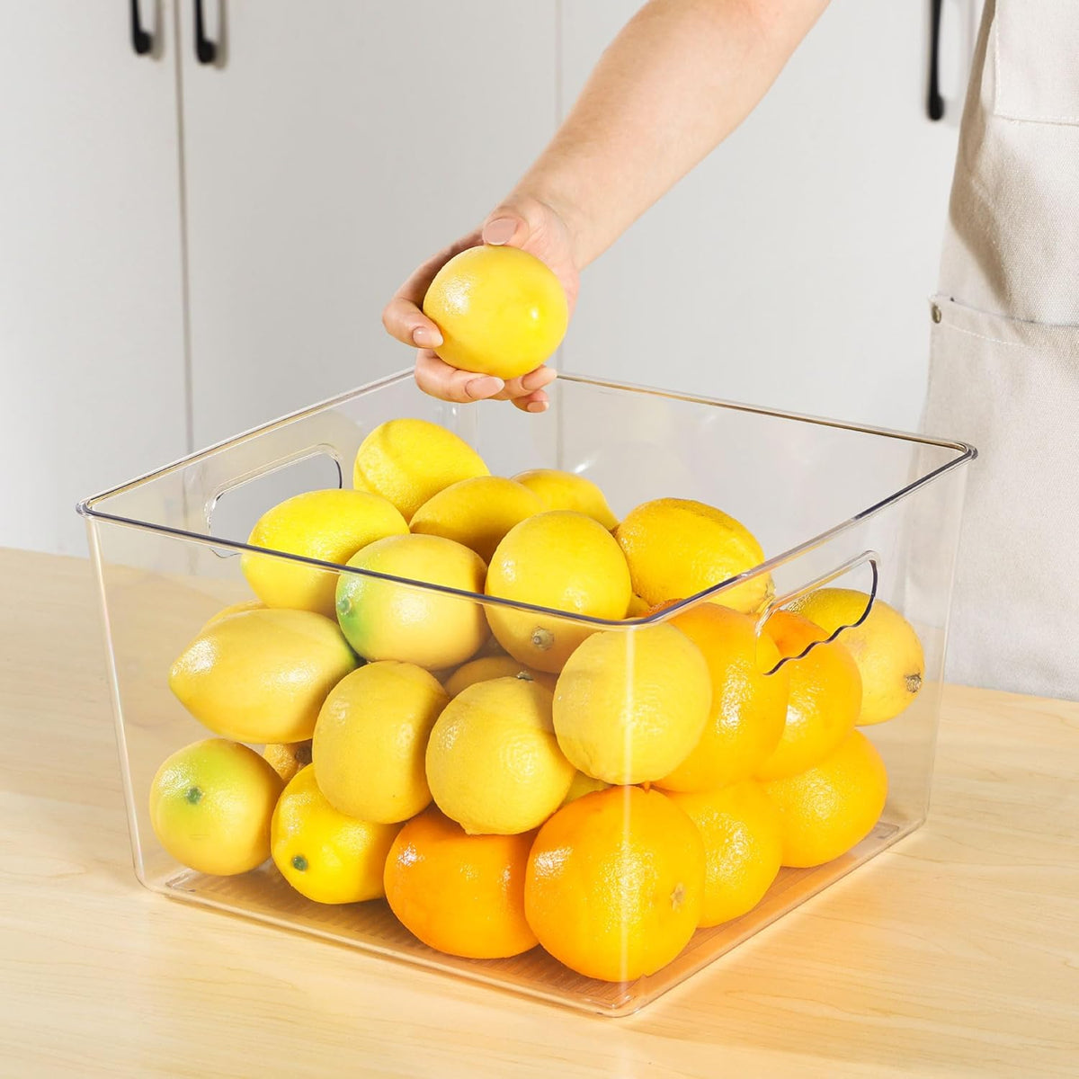 4 Pack Extra Large Clear Plastic Storage Bins,11x11 Cube Acrylic Organizer Square Containers with Handle for Pantry,Closet,LaundryRoom,Kitchen,Bathroom,UnderSink Organization