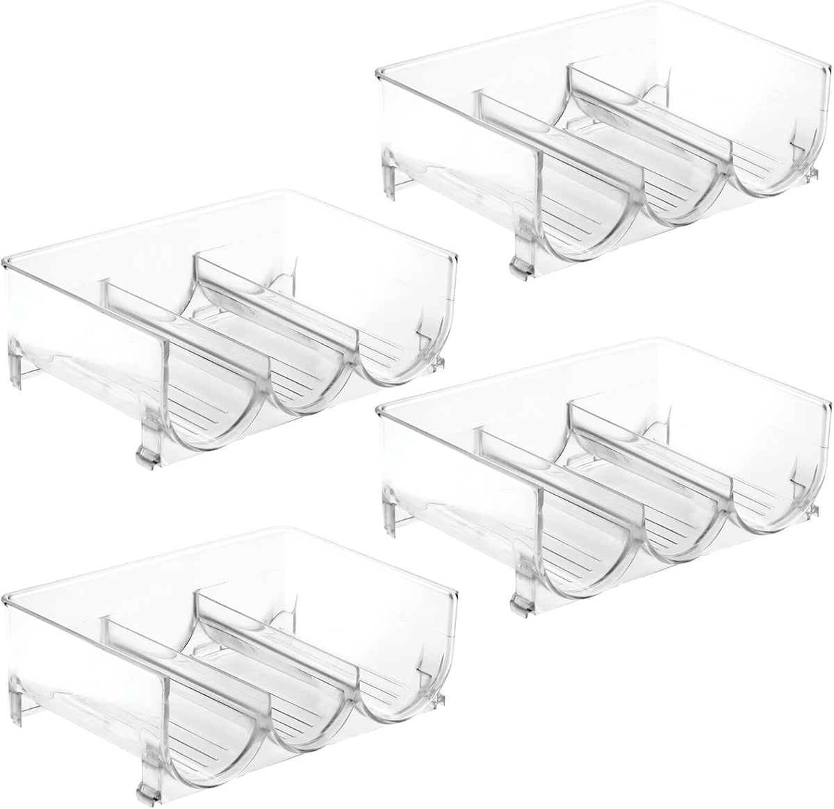 mDesign Plastic Free-Standing Stackable 3 Bottle Storage Holder Rack - Water, Wine, and Drink Organizer Shelf for Kitchen Countertop, Cabinet, Pantry, Fridge, Freezer, 4 Pack - Clear