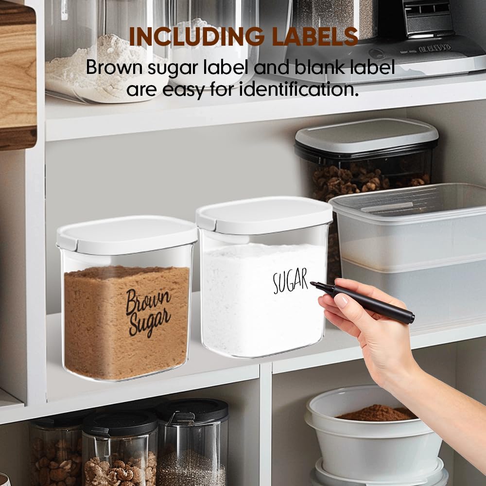 Moryimi Brown Sugar Keeper Storage Container, 1.9 Quart Brown Sugar Container Airtight with Spoon, Clear food storage containers with lids