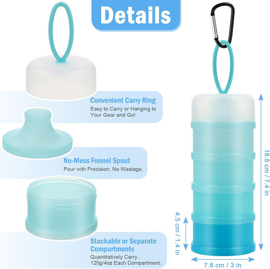 Accmor Protein Powder Container to Go with Funnels Stand, 4 Compartments Stackable Protein Powder Dispenser for Workout, Fitness, Travel