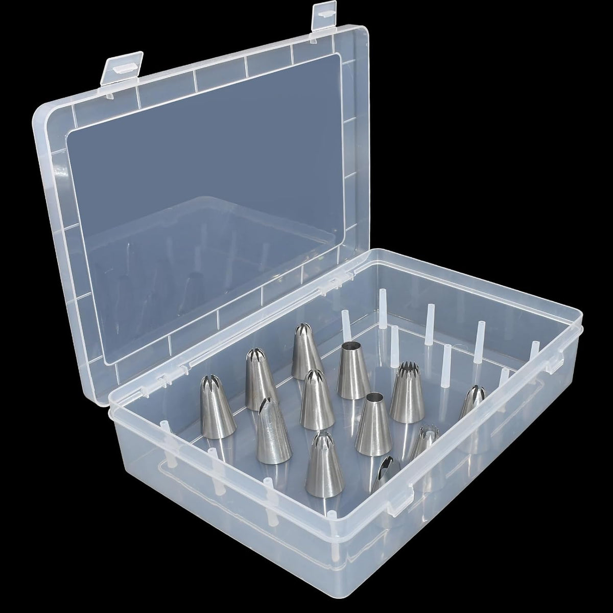 Large Piping Tips Storage Box with Fixed Pins, 24 Pegs Piping Tip Organizer Case for Baking Supplies Storage