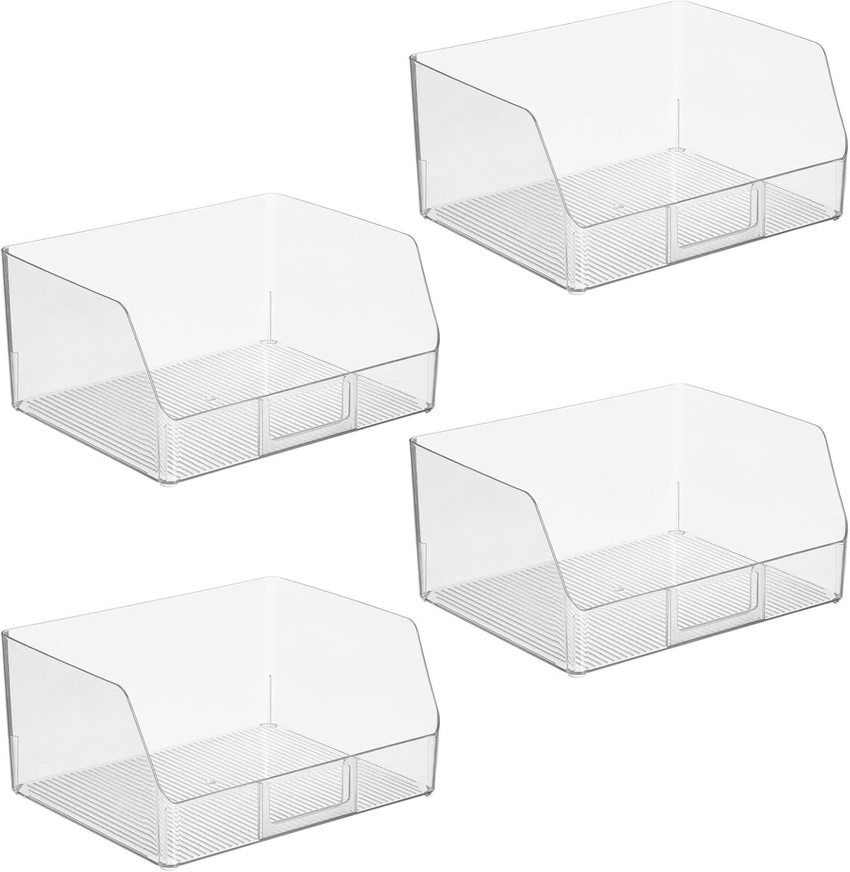 mDesign Wide Plastic Kitchen Food Storage Organizer Bin Basket with Open Front and Built-In Label Holder for Cabinets, Pantry - 12 Inch Width - 4 Pack - Clear