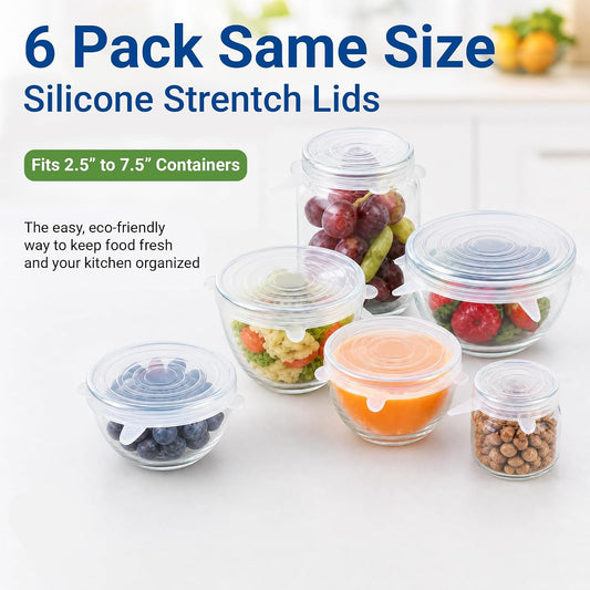 6pcs 2.5" Silicone Stretch Lids Reusable, Bowl Covers Food Storage for Home Container,Round Clear