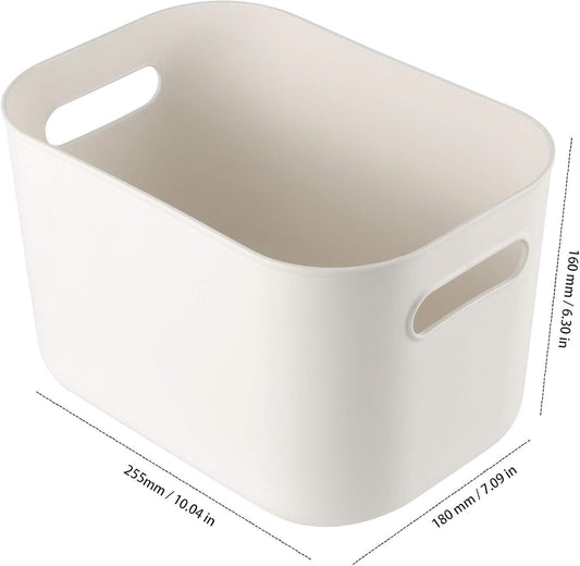 10 x 7 x 6 Inch 6 Pack Plastic Storage Bins with Handles, Pantry Organizer Bins, White Storage Containers, Stackable Storage Bin Tidy for Kitchen, Bathroom, Pantry, Office