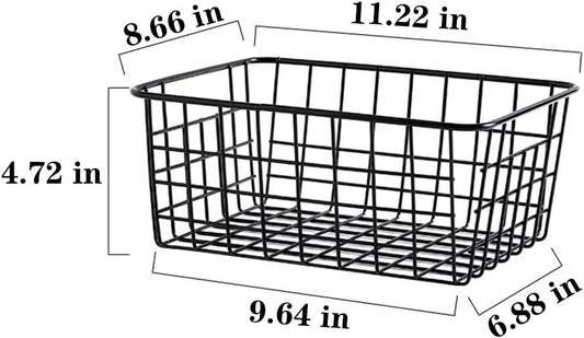 LeleCAT Black Wire Storage Baskets, Metal Household Storage Organizer for Kitchen,Pantry, Shelf, Freezer, Bathroom,Black