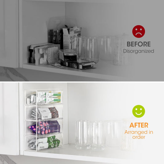 AIEVE Drink Packet Organizer, Water Drink Packet Holder with Removable Divider, Water Flavor Packet Organization Container for Kitchen Organizers and Storage (6 Compartments)