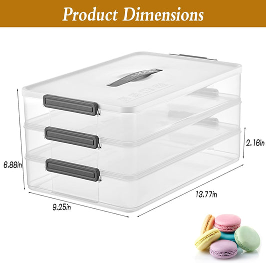 3-Layer Stackable Cookie Container with Lids, Portable Plastic Airtight Cookie Storage Case Snack Containers for Desserts, Cupcakes, Snacks, Dumplings, Fruit