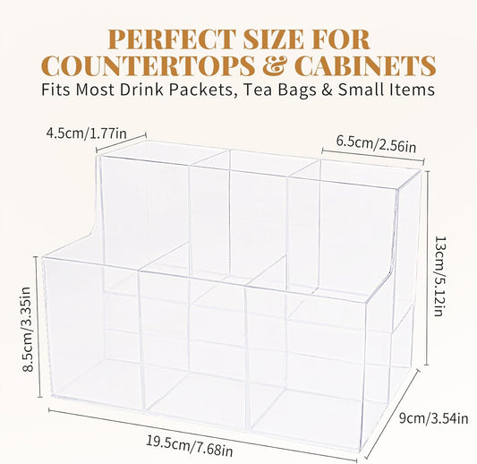 2-Tier Drink Packet Organizer, Acrylic Water Flavor Packet Holder with 6 Compartments, Stackable Drink Mix Organizer for Pantry, Kitchen Cabinet & Countertop Storage
