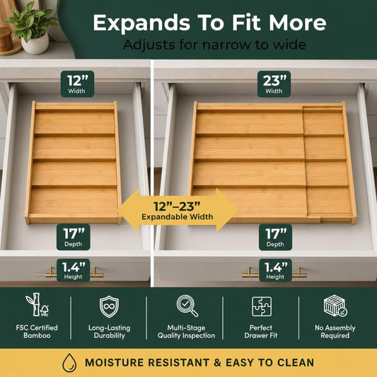 Bamboo Spice Drawer Organizer – Expandable Spice Rack for Drawer – 4 Tiered Premium Bamboo Kitchen Seasoning Organizer for Drawer Spice Organizer, Seasoning rack insert for Cabinet