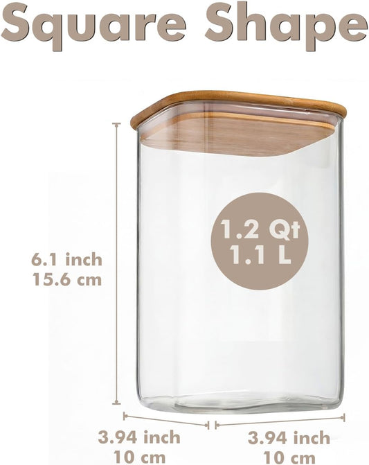 3-Pack 2.2Qt Square Glass Spaghetti Jars with Bamboo Lids, Tall Food Storage Containers for Pantry Organization, Elegant Kitchen Storage Canister for Pasta, Penne, Macaroni, Lasagna, Fusilli