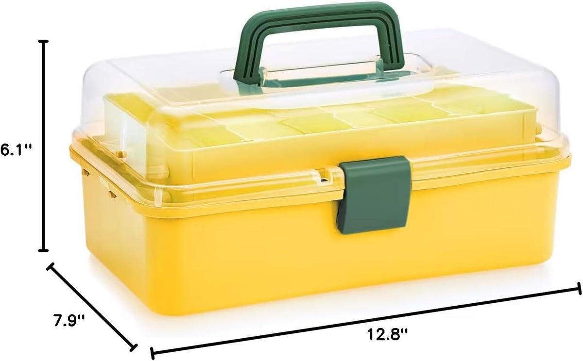 BTSKY 3-Layer Plastic Dividing Storage Box Craft Organizer and Storage with Adjustable Spacers Portable Handled Art Supply Organizer Multipurpose Home Utility Box for Medicine Sewing(Haze Green)