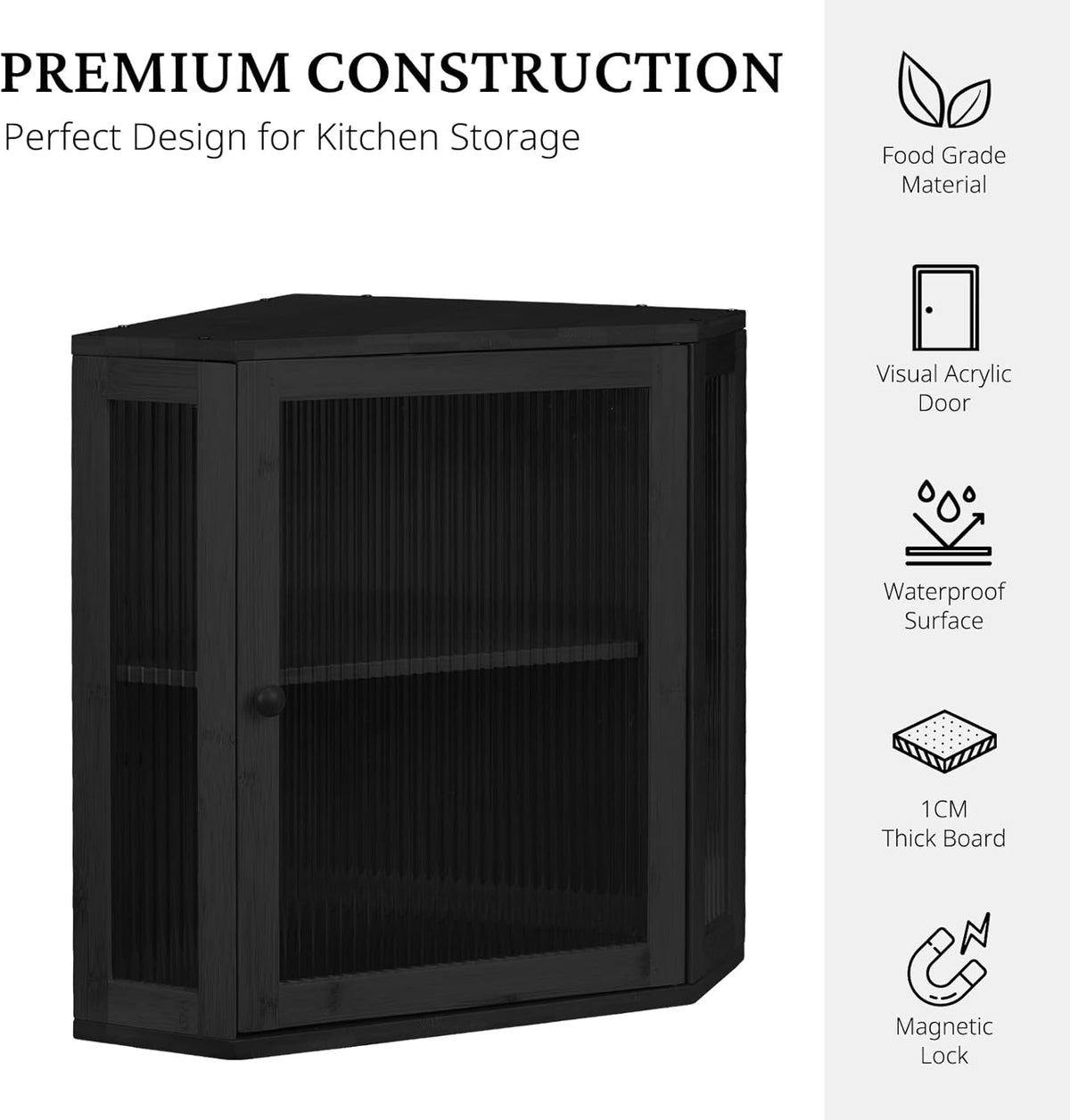 BRONYPRO Corner Bread Box for Kitchen Countertop, Double Layer Bamboo Breadbox with Adjustable Partition, Modern Bread Storage Organizer (Extra Large Black)