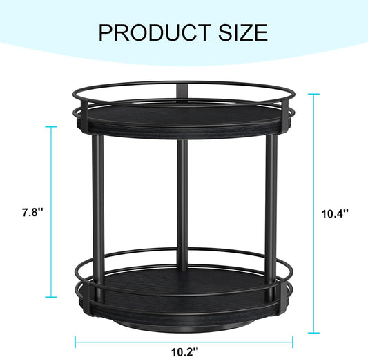 Snughome Rotating Spice Rack, 2 Tier Lazy Susan Organizer, Wood Kitchen Countertop Organizer, Brown Lazy Susan Turntable for Cabinet, 10.2" x 10.2" x 10.4"