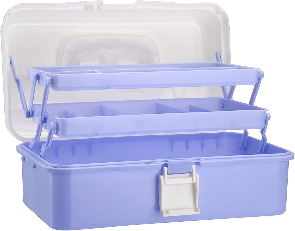 3-Tier Baking Supplies Storage Case Cake Plastic Decorating Tool Storage Box (Blue, 12.8" x 6.7" x 5.6")