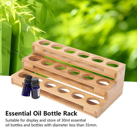 Topyond Essential Oil Organizer, Wooden Essential Oil Storage Display Stand, 3-Tier Essential Oil Holder Rack, Vintage Aromatherapy Shelf, Holds 18 Bottles, Nail Polish, Fragrance, for Home and Salon