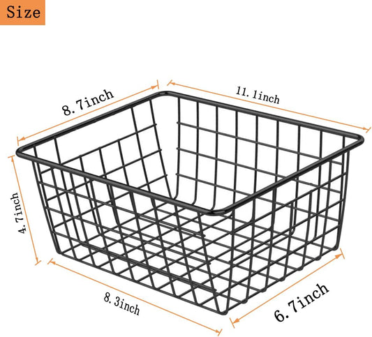 4 Pack White Wire Baskets for Pantry, 11" Upright Wire Freezer Storage Bins with Handles, Small White Metal Storage Basket for Freezer Organizing Office Kitchen Closets