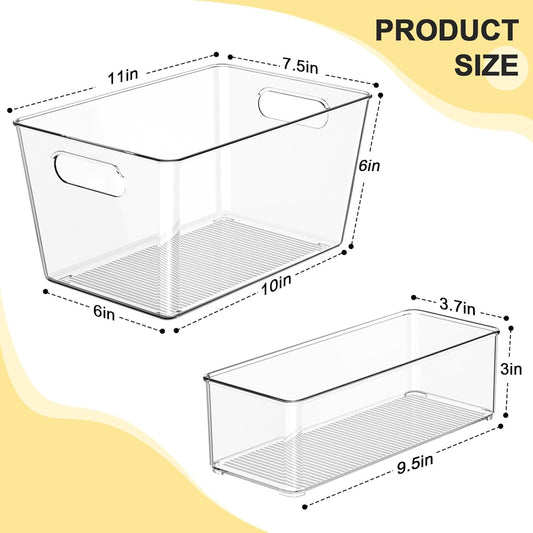 Clear Plastic Storage Bins-6 Pack Large Pantry Organizers and Storage Containers for Kitchen, Bathroom, Under-Sink, Office, Closet, Garage, Freezer and Snack