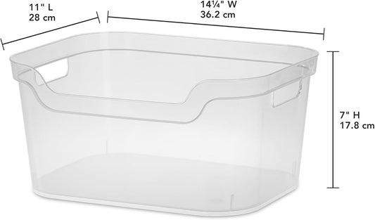 (2 Pack) Clear Plastic Storage Bin, Large Open Organizer Bin with Handles, 14.25" L Easy Access Pantry & Closet Organizer, See-Through Container for Home Office