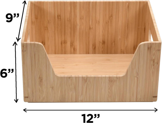 MobileVision Bamboo Stackable Open Front Storage Bin for Kitchen Pantry Cabinets Holds Potatoes, Onions, Packaged Goods, Boxed Meals & more, 12" x 9" X 6"