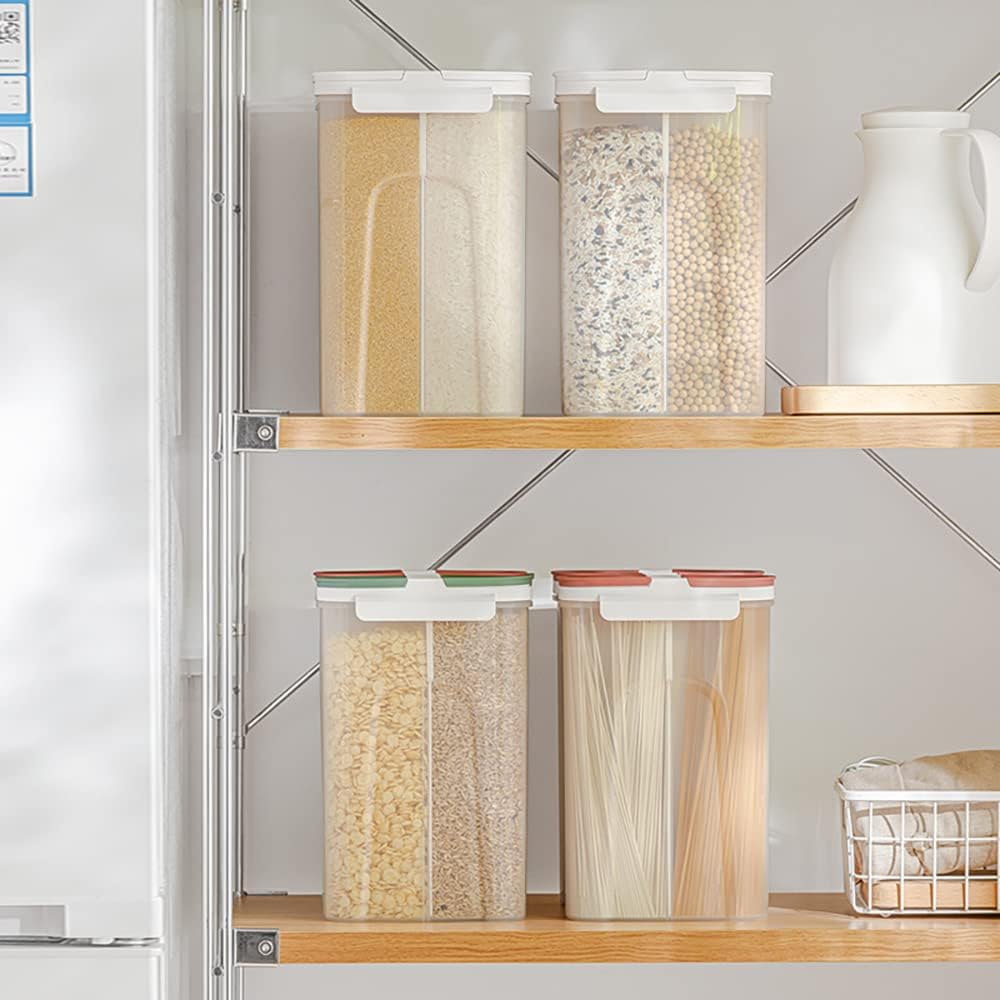 Poeland Storage Jars Canisters with Built-in partition / 4 compartments for Spaghetti Pasta Noodles Cereal - White