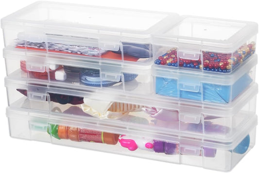 novelinks Plastic Clear Storage Containers for Organizing, Craft Storage Organizers and Stackable Storage Bins with Lids for Pencil Box, Bead, Cookie Cutter, Board Game (Small)