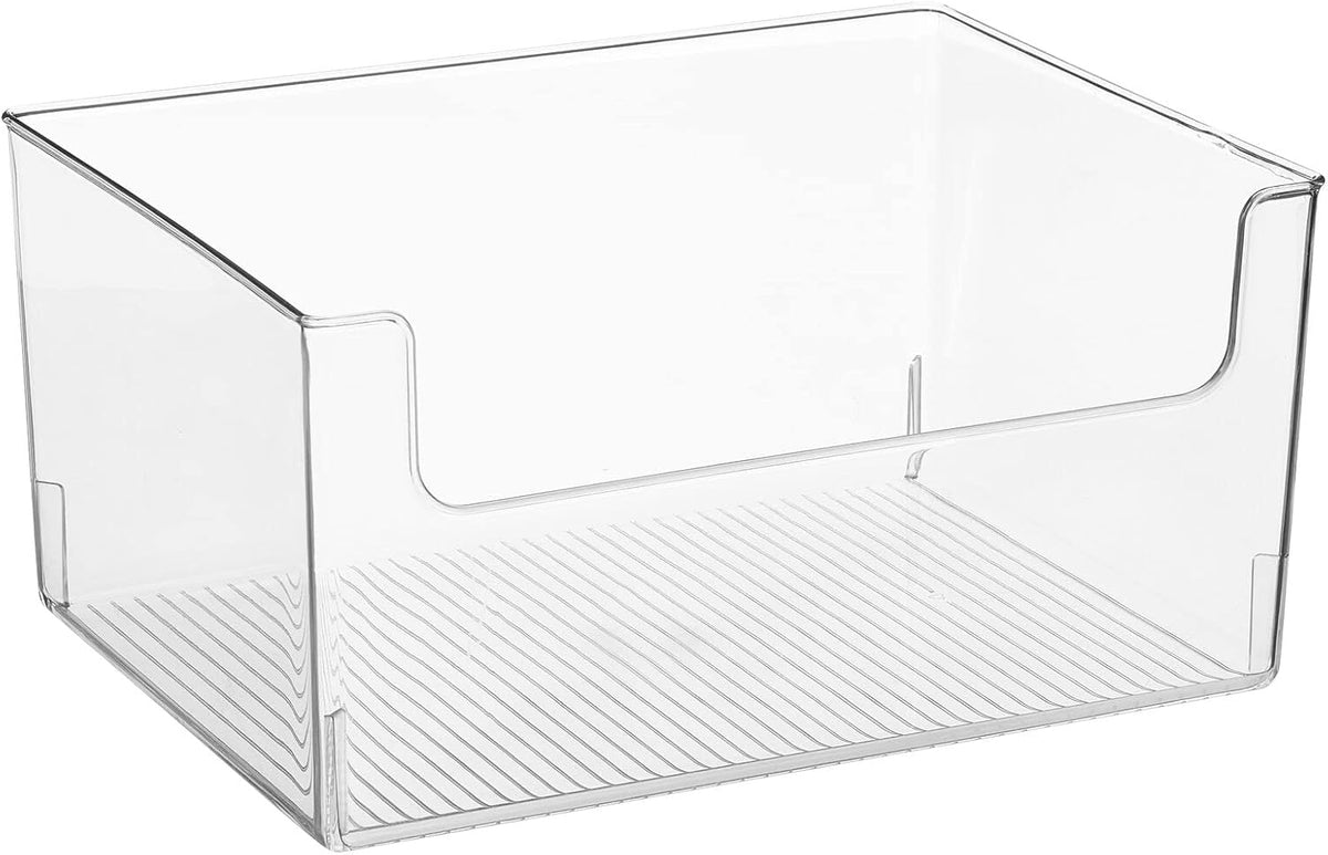 mDesign Large Modern Plastic Open Front Dip Storage Organizer Bin Basket for Kitchen Organization - Shelf, Cupboard, Cabinet, and Pantry Organizing Decor - Ligne Collection - Clear