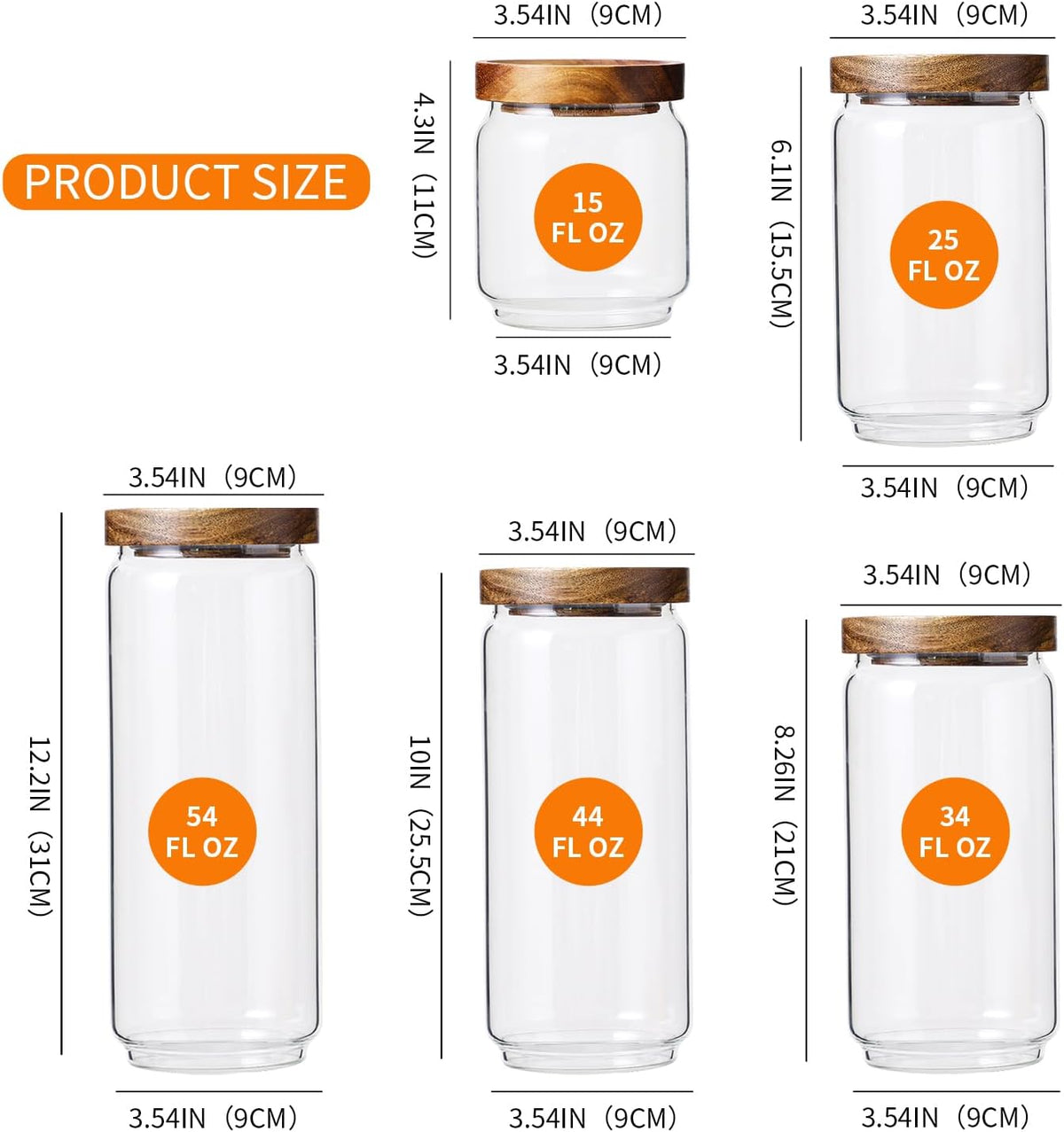 Glass Storage Containers Set of 4, 15 FL OZ High Borosilicate Glass Jars Kitchen Food Canisters with Acacia Wood Lids for Coffee Beans/Sugar/Tea/Nuts