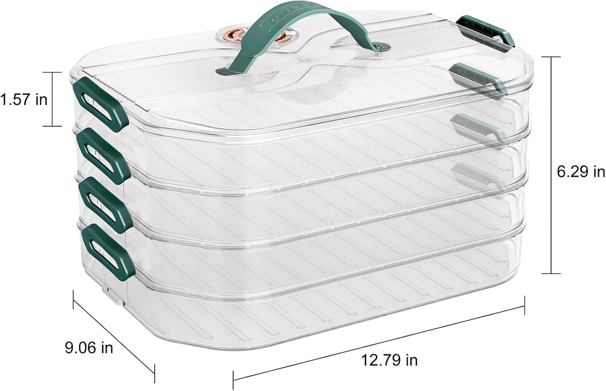Food Storage Containers with Lids, Plastic Cookie Storage Containers Airtight, 4-Layer Stackable Food Containers Dumpling Storage Box Cookie Carrier, Green