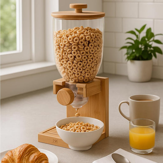 Honey-Can-Do Bamboo Cereal Dispenser with Airtight Lid – Countertop Dry Food Dispenser for Kitchen Organization – Eco-Friendly Cereal Container for Pantry