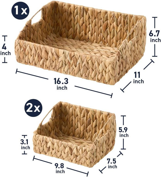 Ornavo Home Water Hyacinth Storage Baskets – Handwoven Wicker Bins with Built-in Handles – Decorative Natural Organizer for Shelves, Pantry, Closet, or Living Room