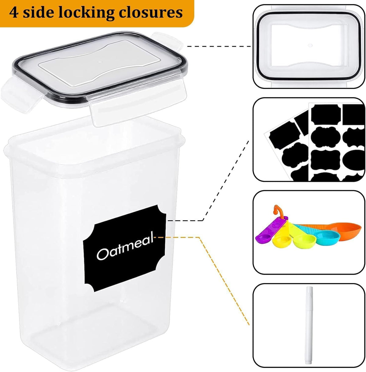 Airtight Food Storage Containers with Lids, BPA Free Clear Pantry Storage Container for Kitchen Food Pantry Organizers and Storage, Plastic Pantry Organiser for Cereal,Flour and Sugar