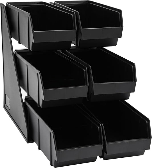 6 Compartment Serve Condiment Bin, 3-Tier Self Serve Condiment Bin Stand, Plastic Containers Storage Bins, Countertop Condiment Organizer for Coffee Shops Restaurants Bars